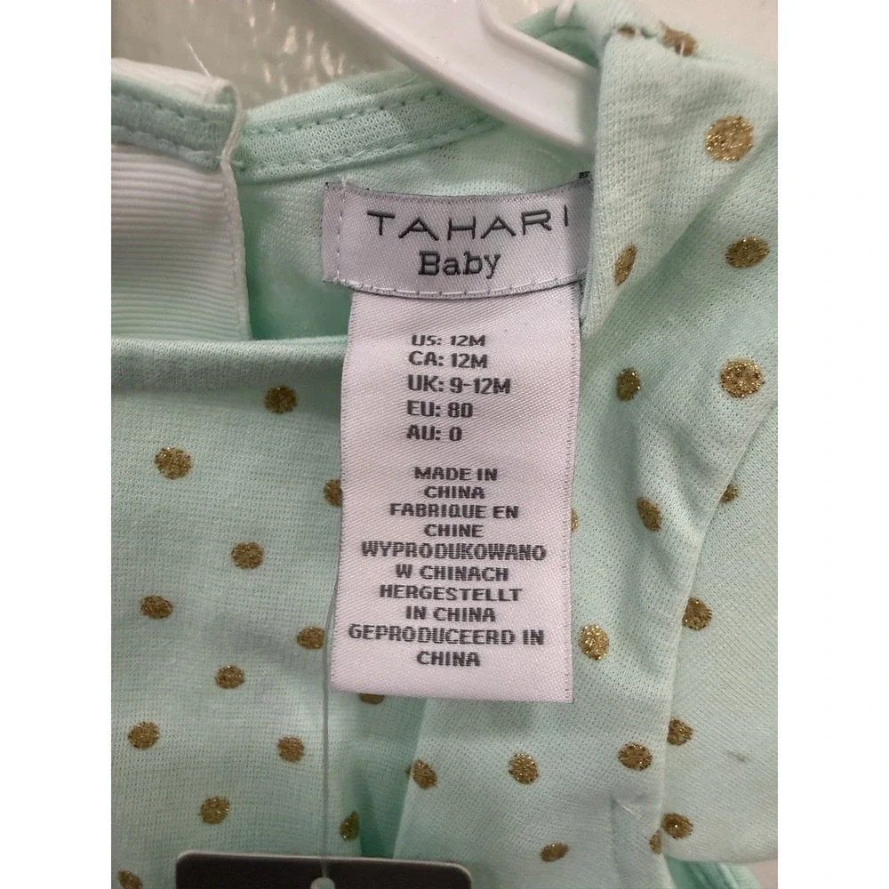 Tahari Baby Girls 2-Piece Dress & Leggings Set Mint Green Gold Polka Dot NWT 12M